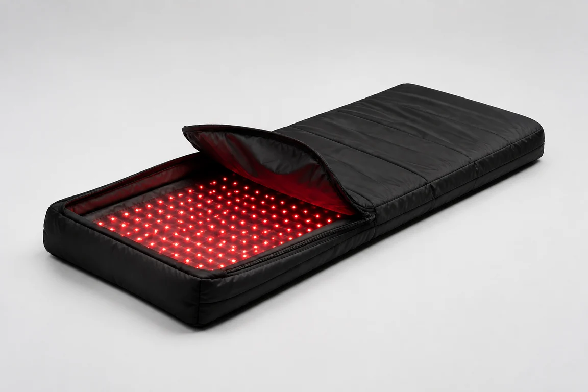 Original concept rendering of an open LED-lined full-body bag