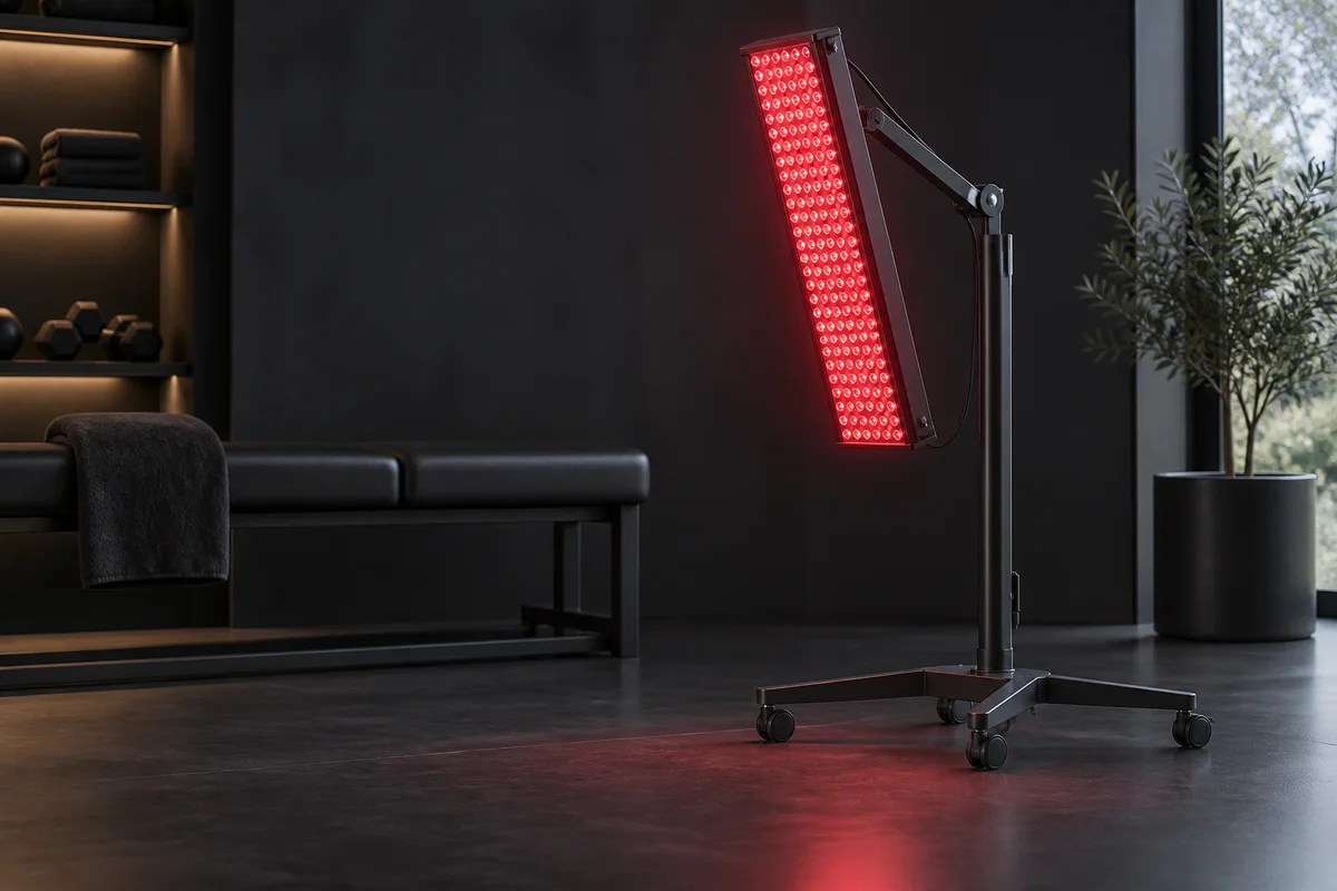 Wheeled vertical stand for integrating a red light panel